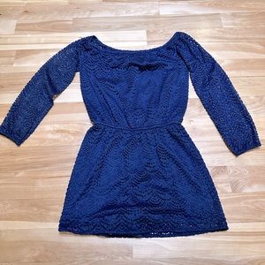 Lily Pulitzer southern navy blue long sleeve dress with built in satin shorts